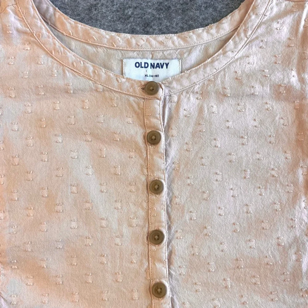 Old Navy Dress Girls XL Pale Pink Peach Swiss Dot Tiered Babydoll Boho Peasant